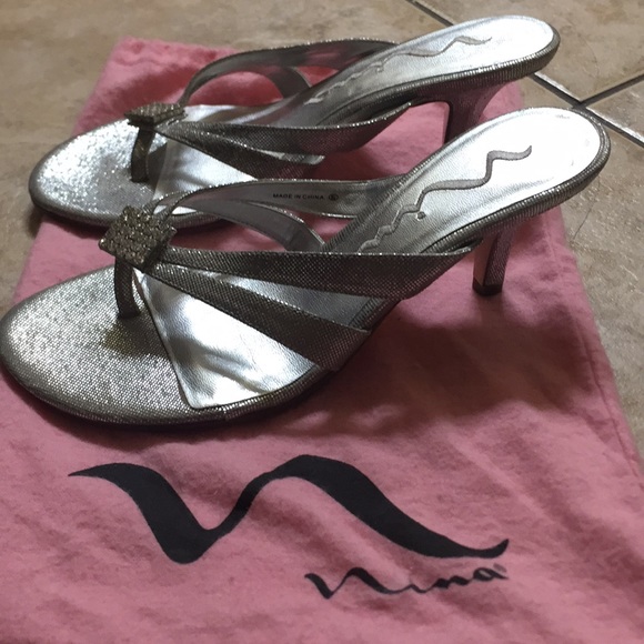 Nina Shoes - Silver Low heel Evening sandals